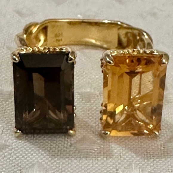 Michael Valitutti 8.15ctw Emerald Cut Citrine & Smoky Quartz Ring Sz 7 - Picture 3 of 10